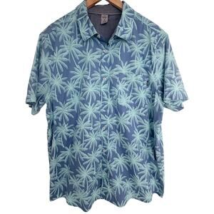 Hurley Hawaiian Shirt Mens XL Blue Palm Tree Tropical Button Up Beach Camp